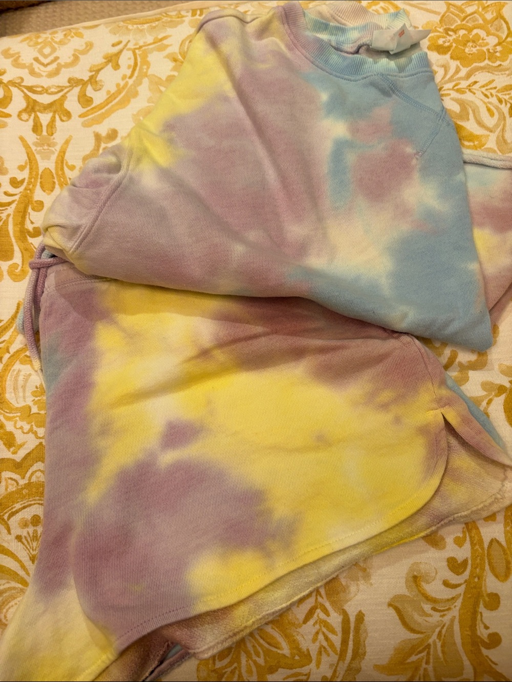 Colsie woman’s Tie-Dye Sweat shorts & Top- Yellow, Purple, Blue
